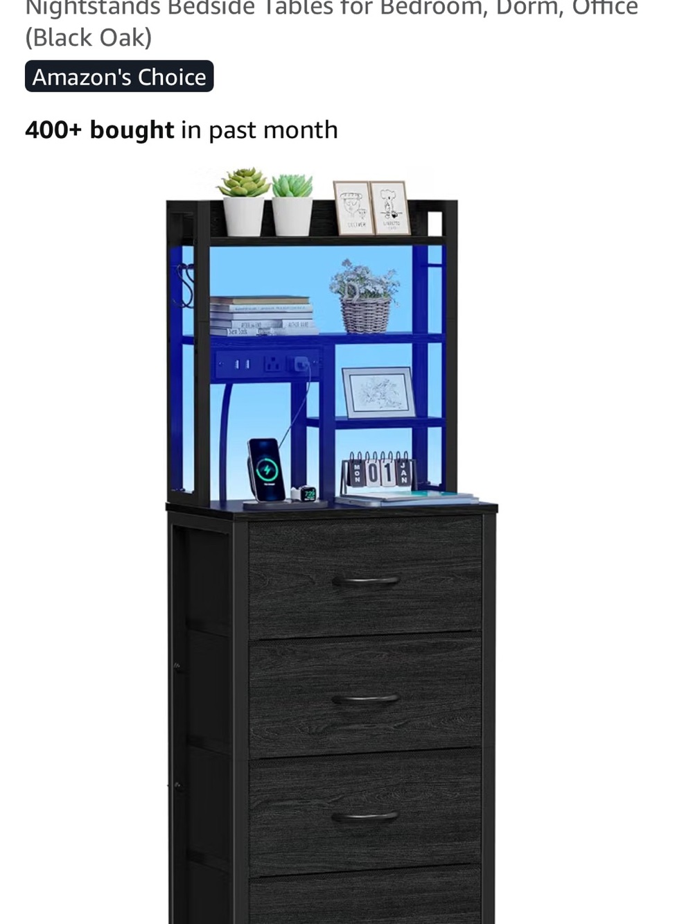 Amazon Black 4-Drawer Tall Storage Cabinet with Top Display Shelves
